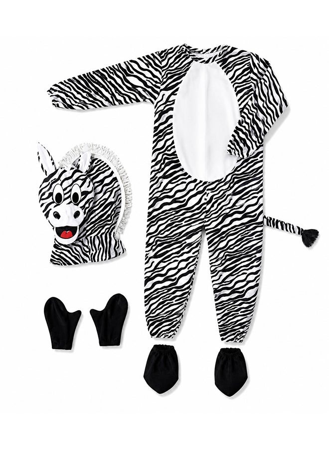 Toy Land Kids Zebra Costume Set with Hood Mask – Animal Fancy Dress Outfit for Boys & Girls of age 4 to 5 years - Image 1