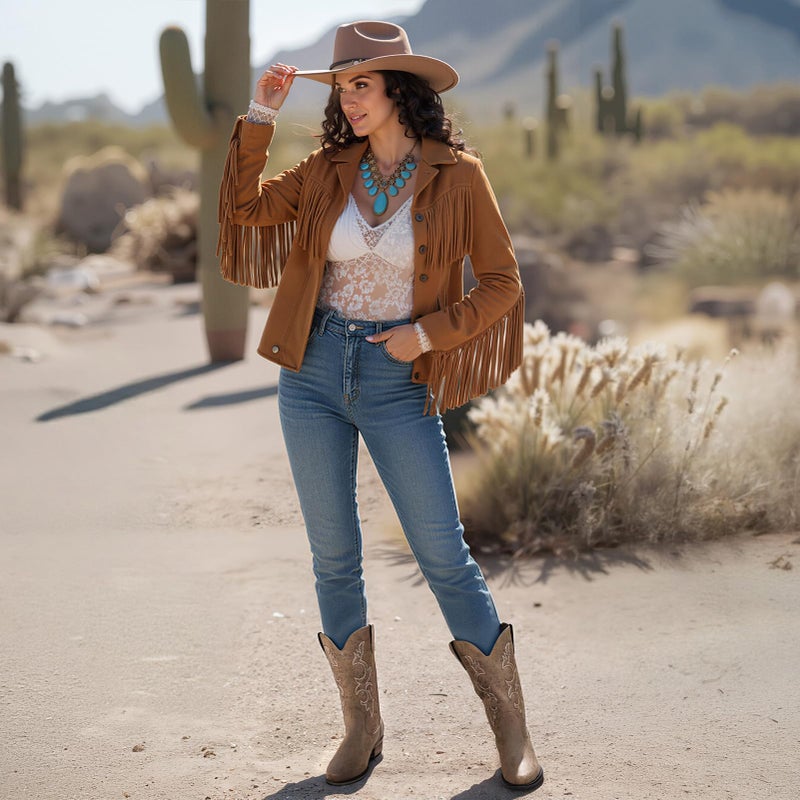 Choiran Tan Cowboy Boots for Women - Embroidered Cowgirl Boots Western Mid Calf Fashion Chunky Heel Pointed Toe Country Boot 8 - Image 3
