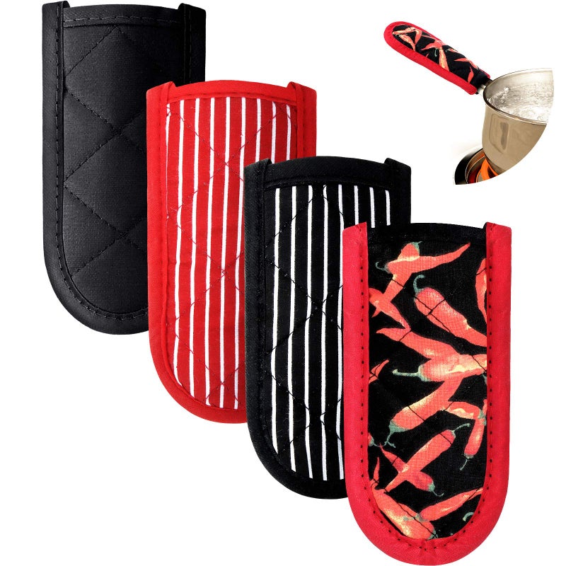 Patelai Patelai 4 Pcs Pot Handle Holders Heat Resistant Cast Iron Skillet Handle Covers Non Slip Cotton Pot Sleeves Machine Washable for Kitchen Baking Cooking CookwaresStriped Style 