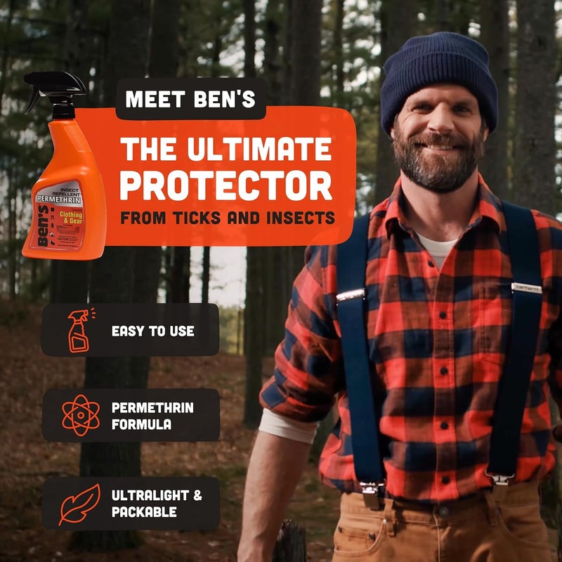 Ben's Clothing & Gear Insect Repellent - Long-Lasting Insect Protection Spray for Clothes & Gear - Contains Permethrin & Lasts Up to 6 Weeks - 24 fl oz - Image 1
