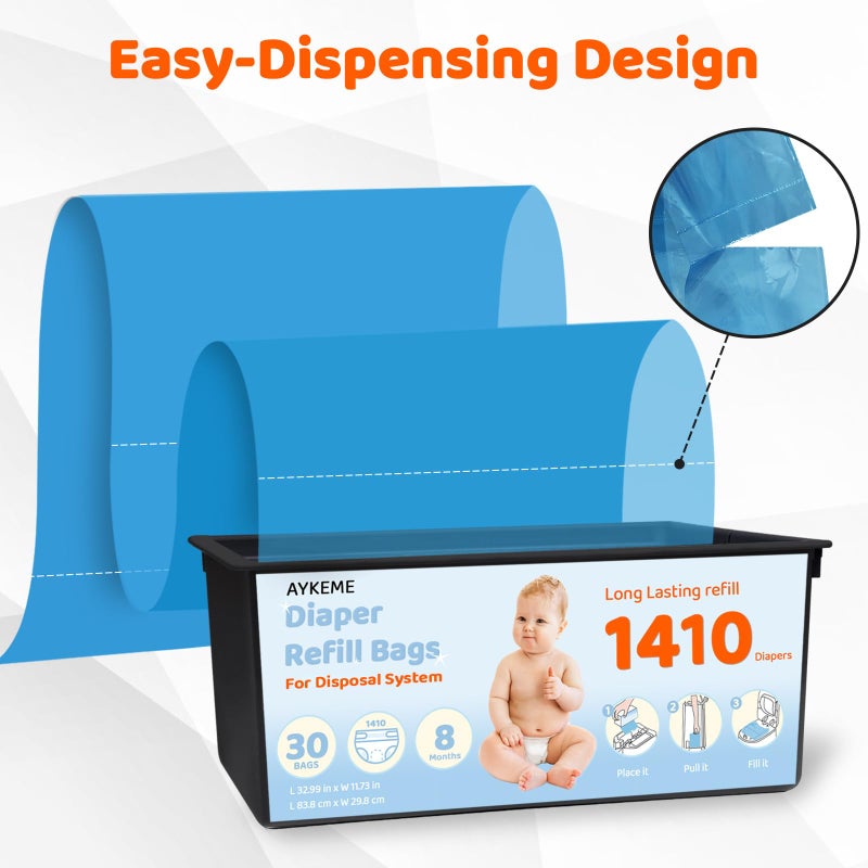 AYKEME 90 Bags Diaper Pail Refills Bags Compatible With Genie Easy Roll Signature & Platium Diaper Pails | 7-Layer Odorlock Technology | Up To 10 Months Use 3 Pack - Image 5