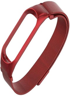 Metal Magnetic Strap Replacement for Mi Band 3/4, Milanese Loop Stainless Steel Replacement Fitness Strap with Magnetic Closure Red