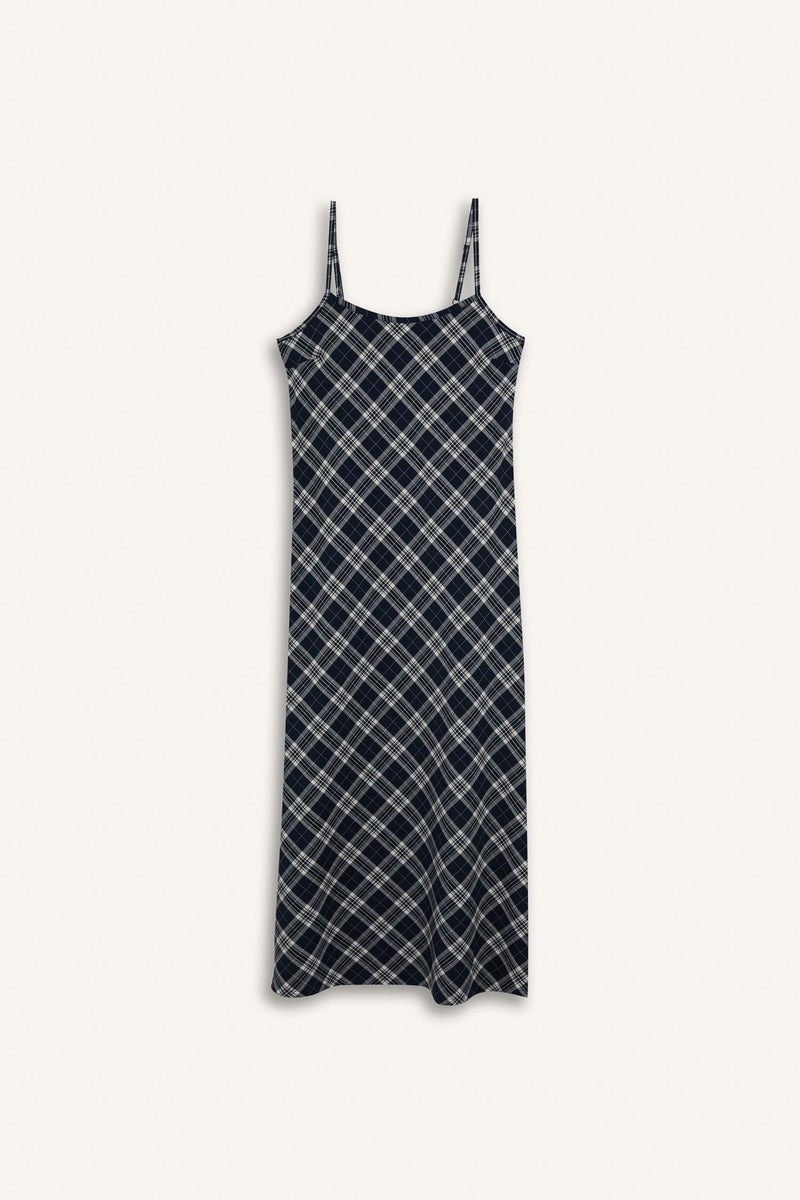 DeFacto Blue Woman V-Neck Plaid Midi Dress Casual - Image 5