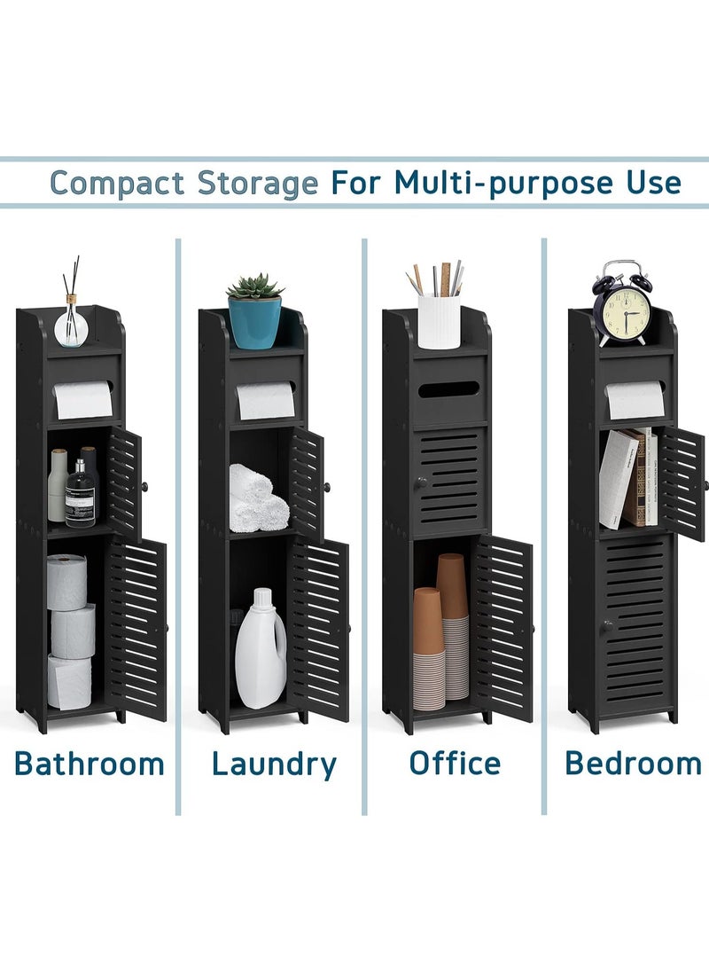 Generic - Bathroom Storage Organizer, Bathroom Storage Cabinet with Doors for Toilet Paper, Floor Standing Bathroom Cabinet with, Bathroom Shelf Organizer, Black - Image 1