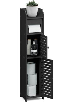 Bathroom Storage Organizer, Bathroom Storage Cabinet with Doors for Toilet Paper, Floor Standing Bathroom Cabinet with, Bathroom Shelf Organizer, Black