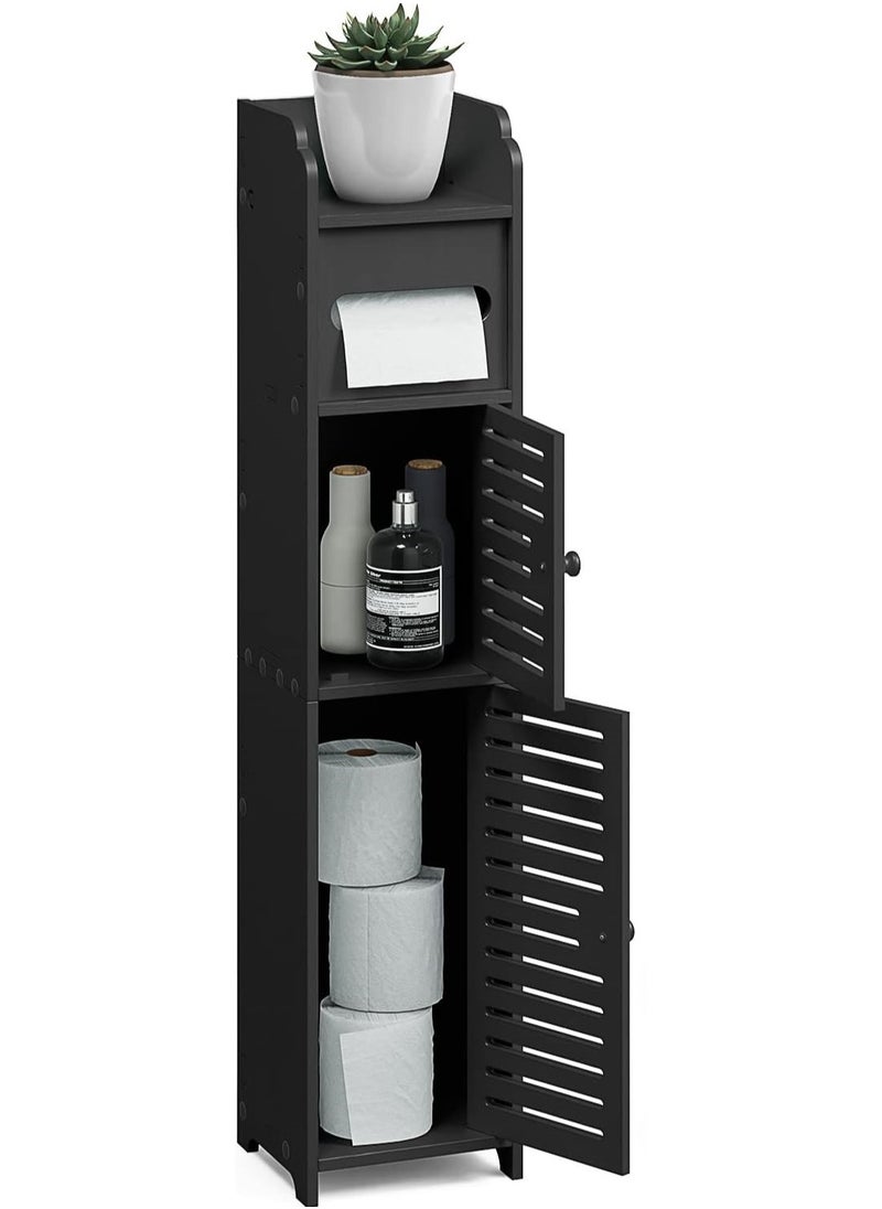 Generic - Bathroom Storage Organizer, Bathroom Storage Cabinet with Doors for Toilet Paper, Floor Standing Bathroom Cabinet with, Bathroom Shelf Organizer, Black - Image 1