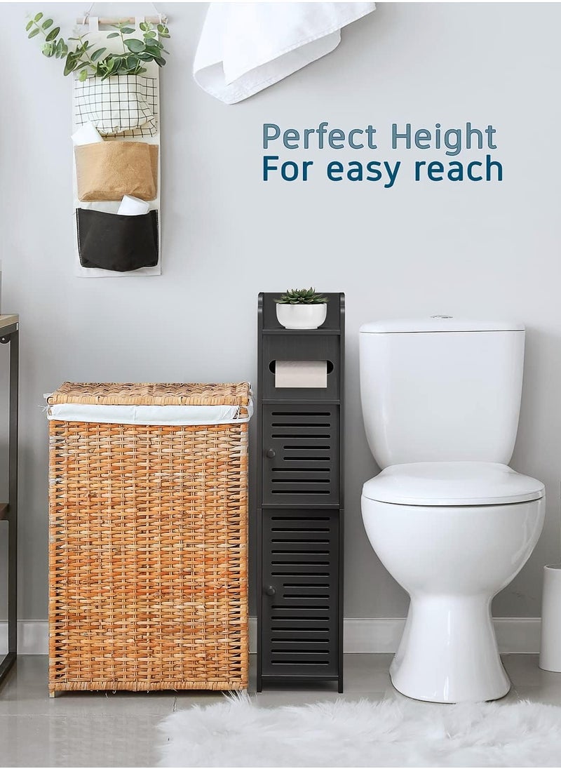 Generic - Bathroom Storage Organizer, Bathroom Storage Cabinet with Doors for Toilet Paper, Floor Standing Bathroom Cabinet with, Bathroom Shelf Organizer, Black - Image 1