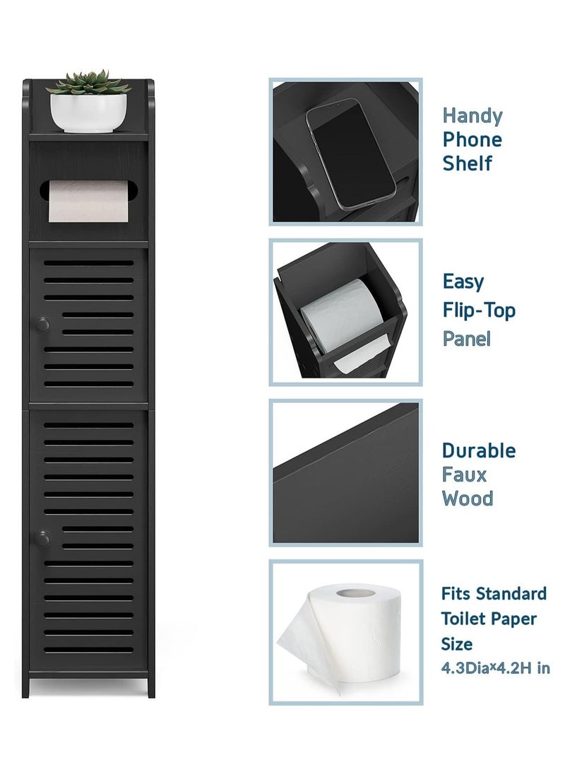 Generic - Bathroom Storage Organizer, Bathroom Storage Cabinet with Doors for Toilet Paper, Floor Standing Bathroom Cabinet with, Bathroom Shelf Organizer, Black - Image 1