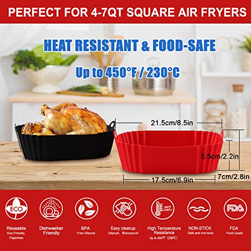 Apluskis 2-Pack Square Silicone Air Fryer Liners for 4-7QT, 8 Inch Silicone Air Fryer Liners Pot, Food Safe Air Fryer Oven Accessories, Replacement Of Parchment Paper, Reusable Air Fryer Silicone Inserts - Image 3