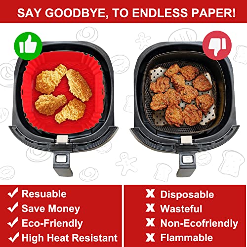 Apluskis 2-Pack Square Silicone Air Fryer Liners for 4-7QT, 8 Inch Silicone Air Fryer Liners Pot, Food Safe Air Fryer Oven Accessories, Replacement Of Parchment Paper, Reusable Air Fryer Silicone Inserts - Image 2