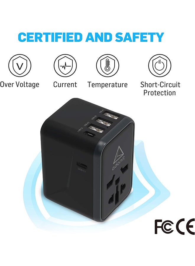 ADONIT Universal Travel Adapter 3 A2C - International Wall Charger PD 61 W (3 USB-A + 2 USB-C) Black - Image 3