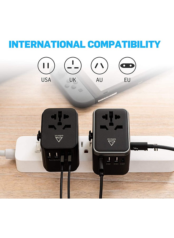 ADONIT Universal Travel Adapter 3 A2C - International Wall Charger PD 61 W (3 USB-A + 2 USB-C) Black - Image 5
