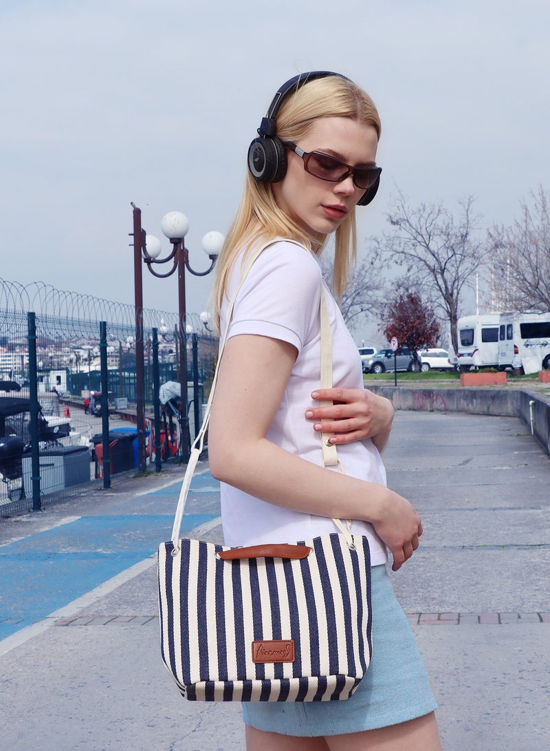 Anemoss Women Tote Bags, 2-in-1 Hand and Shoulder Bag, Magnetic Closure Large Capacity, Striped Design Handbag, Crossbody Travel Bag, Gifts for Women and Girls - Image 1