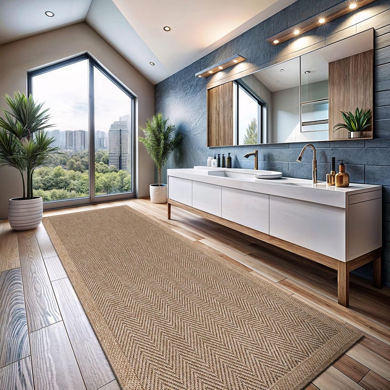 CAMILSON Indoor and Outdoor Runner Rug Natural Herringbone Seagrass Boho Design Easy-Cleaning Non Shedding Fiber Living Room Bedroom Garden Patio and Kitchen Washable Outside Carpet Alfombras (2x7) - Image 4