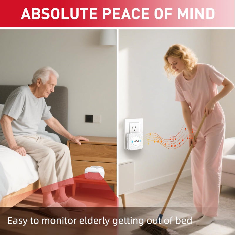 CallToU Wireless Motion Sensor Alarm Indoor Motion Detector Alarm, Bed Alarms for Elderly Dementia Patients, Motion Sensor Door Chime with 500 FT Range, 5 Adjustable Volume 1 Sensor + 1 Receiver - Image 4
