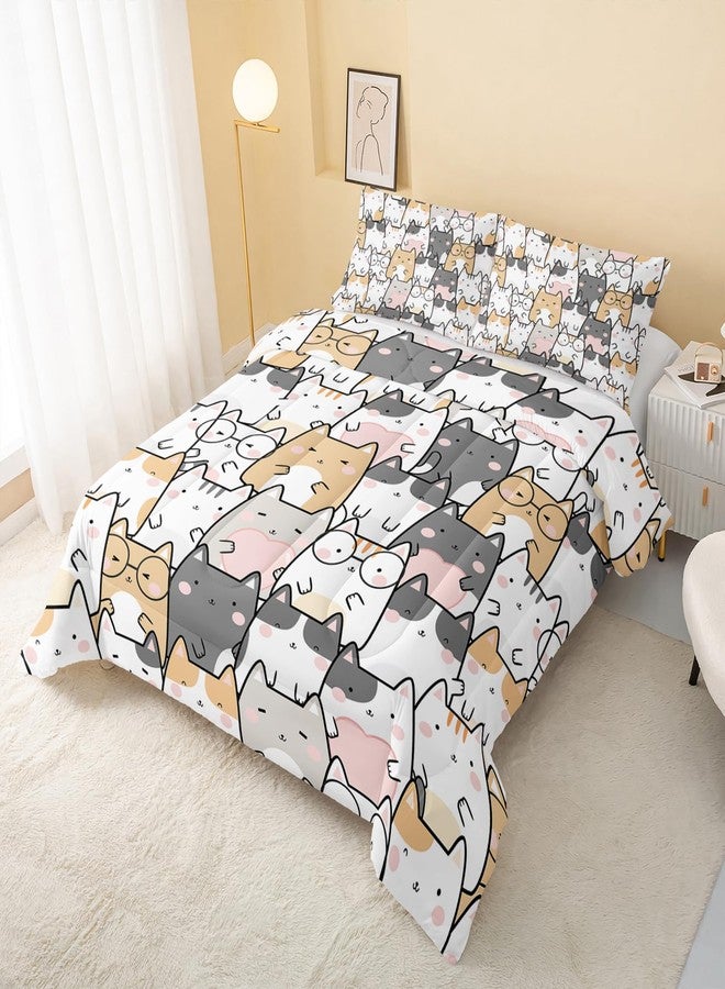 QOOMO Kawaii Cat Comforter Twin Size,Cats Comforter Set for Kids Teens Girls Boys,3Pcs Bedding Set Printed Comforter with 2 Pillowcases,Down Alternative,Soft and Lightweight，Twin Size - Image 3