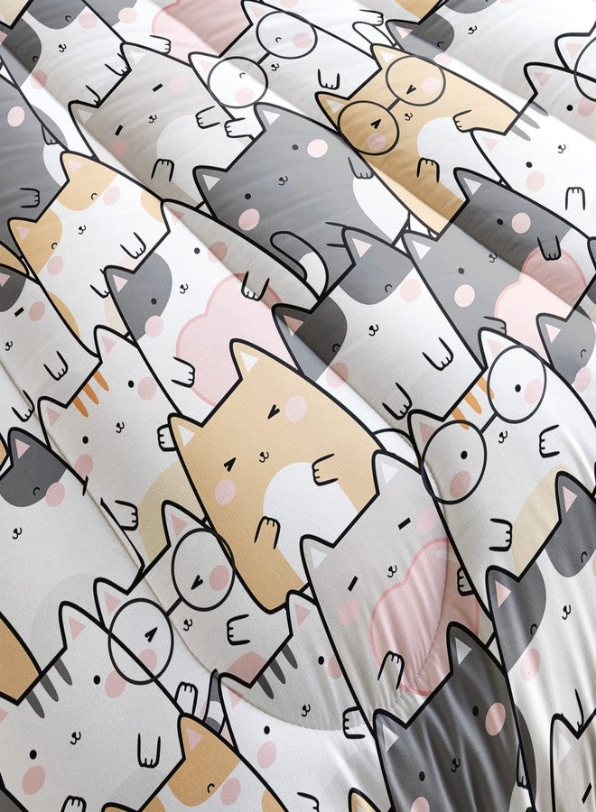 QOOMO Kawaii Cat Comforter Twin Size,Cats Comforter Set for Kids Teens Girls Boys,3Pcs Bedding Set Printed Comforter with 2 Pillowcases,Down Alternative,Soft and Lightweight，Twin Size - Image 5