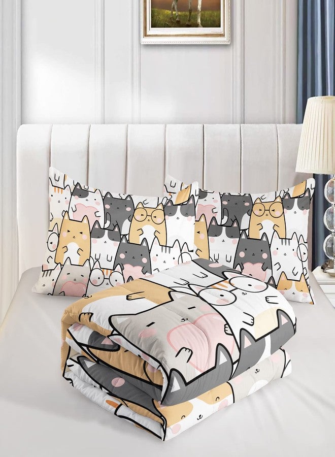 QOOMO Kawaii Cat Comforter Twin Size,Cats Comforter Set for Kids Teens Girls Boys,3Pcs Bedding Set Printed Comforter with 2 Pillowcases,Down Alternative,Soft and Lightweight，Twin Size - Image 4