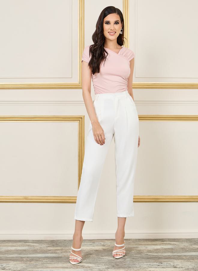 Styli Solid Asymmetric Neck Side Ruched Detail Bodysuit - Image 2