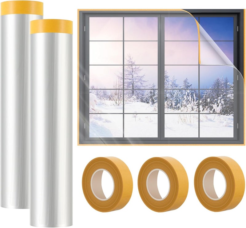 UJG 2PCS -110'' x 197'' Window Insulation Kit, Window Insulation for Winter, POF Window Sealer for Winter, Insulates Indoor Windows Keep Warm for Weatherproofing Window Film for Winter Window Covering - Image 1