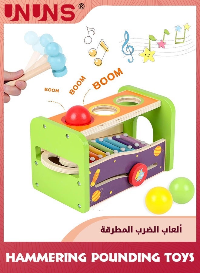UNUNS ألعاب الطرق، إكسيليفون خشبي، ألعاب مونتيسوري للأطفال مع مطرقة خشبية وكرة، موسيقية للأطفال من 1 إلى 3 سنوات، هدية عيد ميلاد تعليمية - Image 1