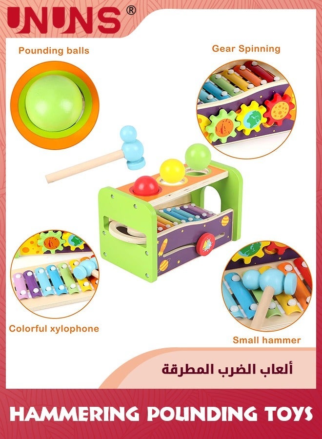 UNUNS ألعاب الطرق، إكسيليفون خشبي، ألعاب مونتيسوري للأطفال مع مطرقة خشبية وكرة، موسيقية للأطفال من 1 إلى 3 سنوات، هدية عيد ميلاد تعليمية - Image 3