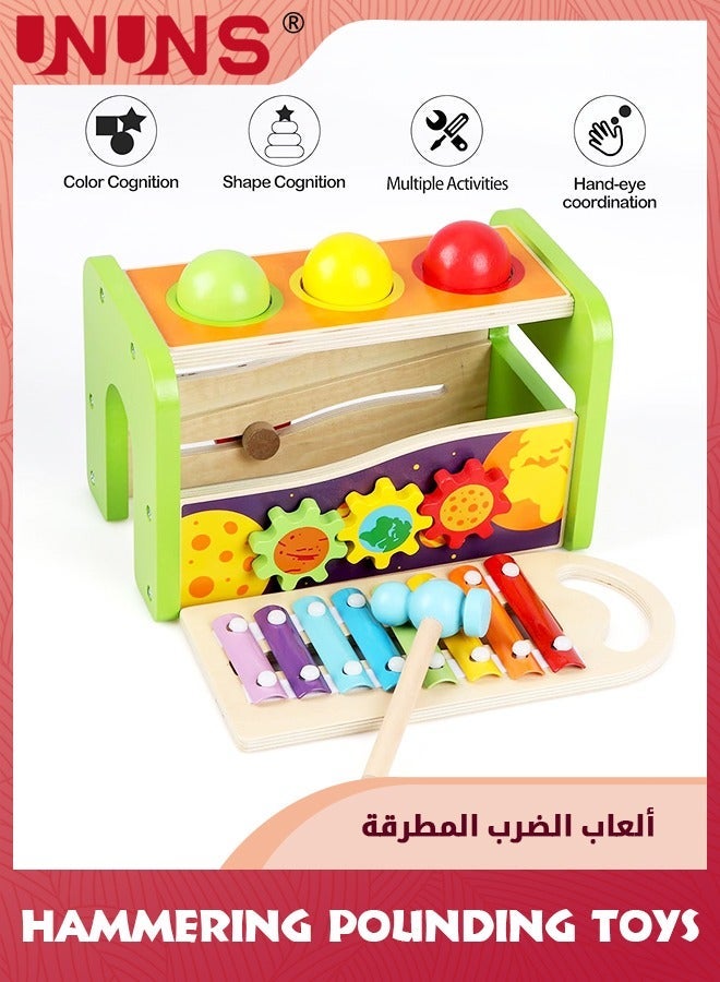 UNUNS ألعاب الطرق، إكسيليفون خشبي، ألعاب مونتيسوري للأطفال مع مطرقة خشبية وكرة، موسيقية للأطفال من 1 إلى 3 سنوات، هدية عيد ميلاد تعليمية - Image 2