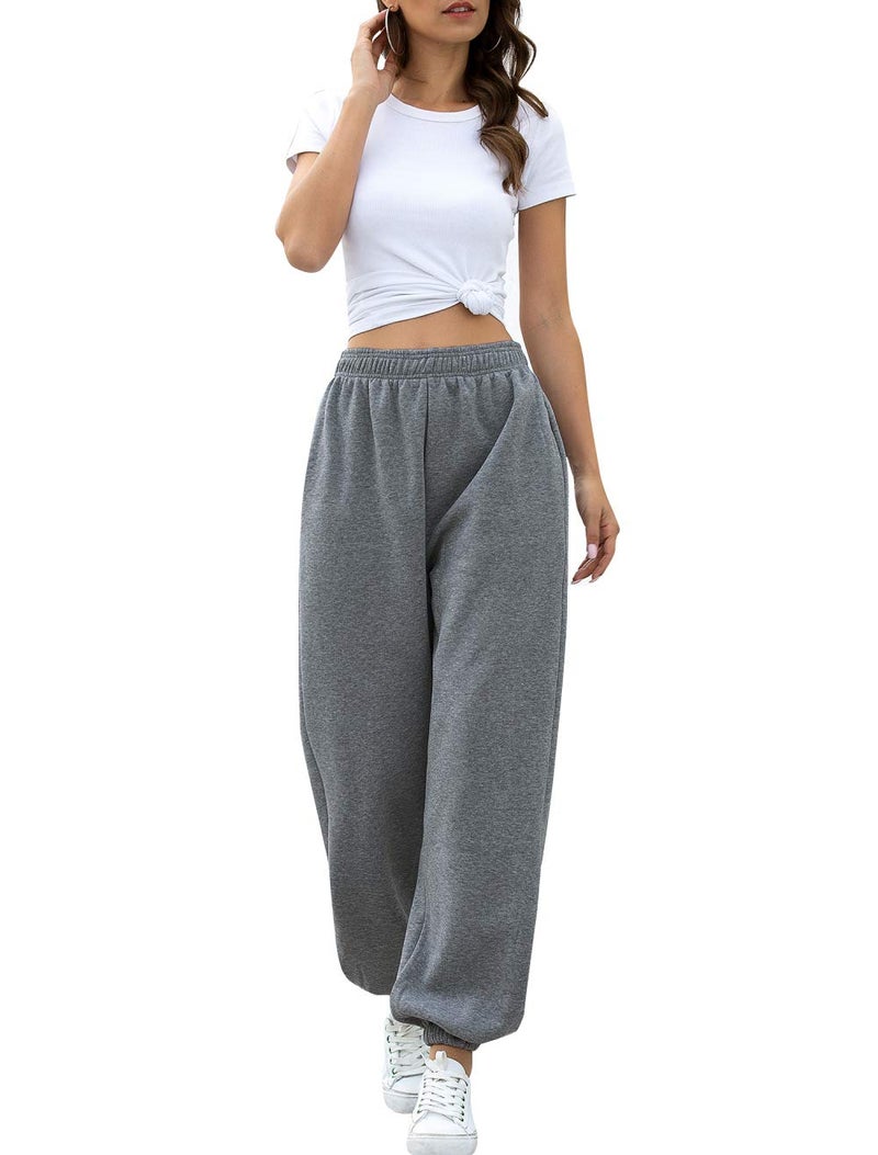 HeSaYep Women's High Waisted Sweatpants Workout Active Joggers Pants Baggy Lounge Bottoms,Dark Grey Large - Image 4