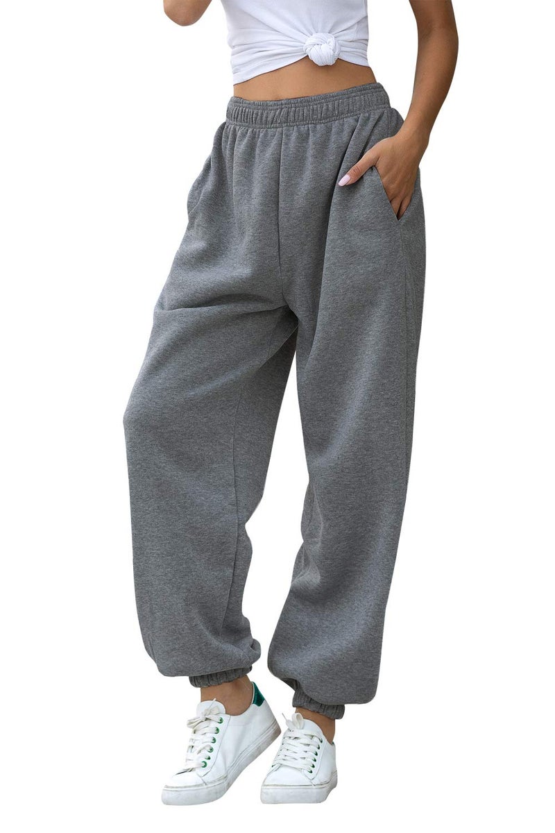 HeSaYep Women's High Waisted Sweatpants Workout Active Joggers Pants Baggy Lounge Bottoms,Dark Grey Large - Image 5