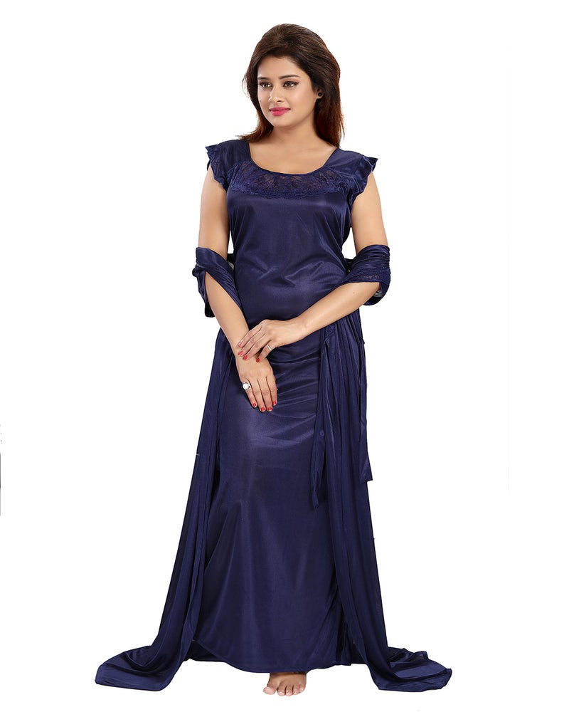 Noty Store Noty Women's Satin Solid Capri Nightwear Set Pack of 7 (Navy Blue, Free Size) - Image 3