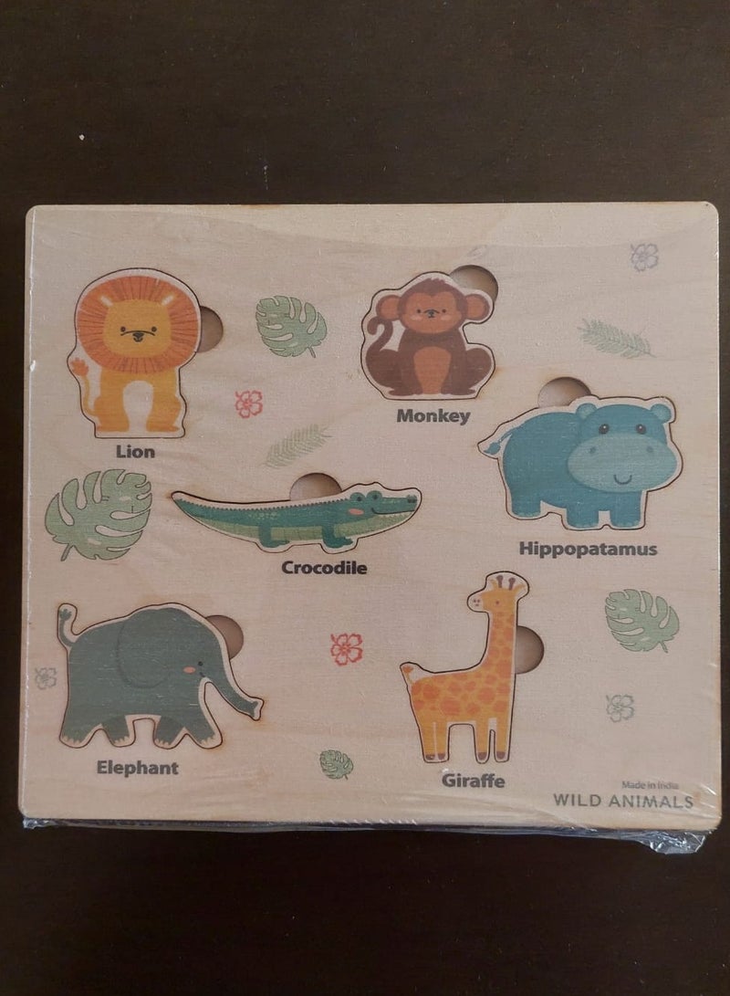 Neem Wood Wild Animals Puzzle Board For Kids