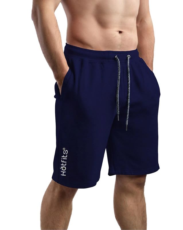 hotfits Men's Blue Cotton Solid Knee Length Shorts (XL) – Workout, Running & Nightwear Shorts with Elastic Waistband & 2 Side Pockets | Plus Sizes Also Available up to 8XL - Image 5
