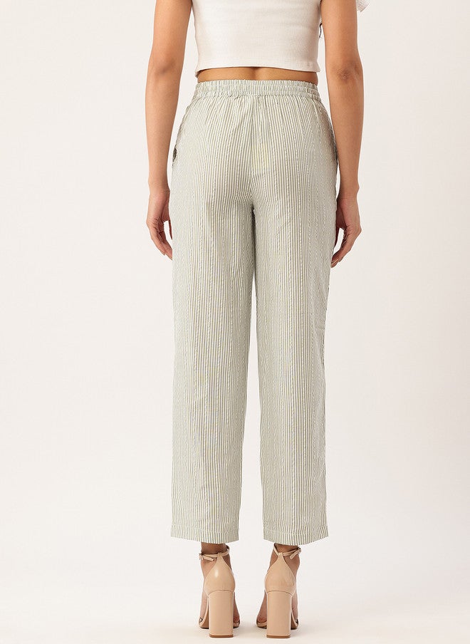 Rue Collection Striped Cotton Trousers for Women - Image 3