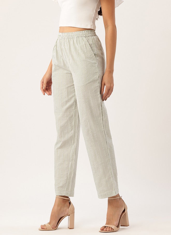 Rue Collection Striped Cotton Trousers for Women - Image 2