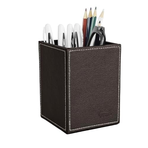 Fosinz Pen Pencil Holder Cup Container PU Leather Desk Organizer Stand Decor Brush Scissor Holder Decoration Office Desk Home School - Image 1