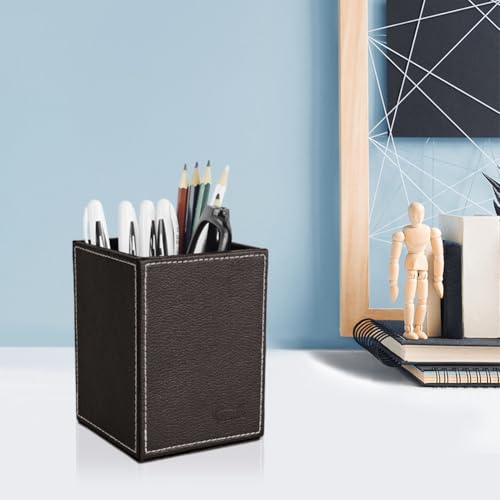 Fosinz Pen Pencil Holder Cup Container PU Leather Desk Organizer Stand Decor Brush Scissor Holder Decoration Office Desk Home School - Image 4