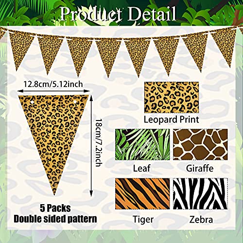 Festiko®5 Pieces Jungle Theme Party Supplies Animal Safari Print Pennant Banners Jungle Animal Prints Animal Triangle Flag Banner for Animal Theme Party Zoo Jungle Safari Themed Party - Image 2
