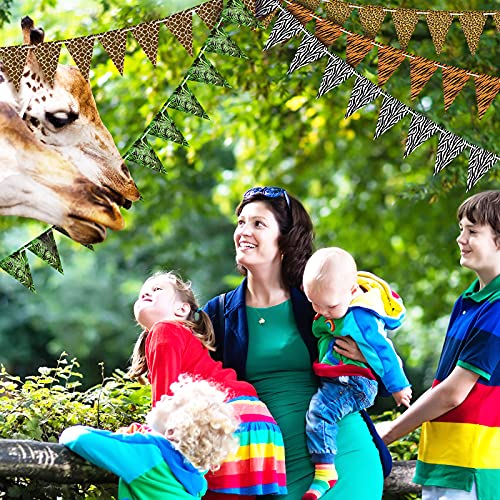 Festiko®5 Pieces Jungle Theme Party Supplies Animal Safari Print Pennant Banners Jungle Animal Prints Animal Triangle Flag Banner for Animal Theme Party Zoo Jungle Safari Themed Party - Image 3