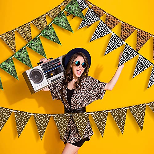 Festiko®5 Pieces Jungle Theme Party Supplies Animal Safari Print Pennant Banners Jungle Animal Prints Animal Triangle Flag Banner for Animal Theme Party Zoo Jungle Safari Themed Party - Image 5