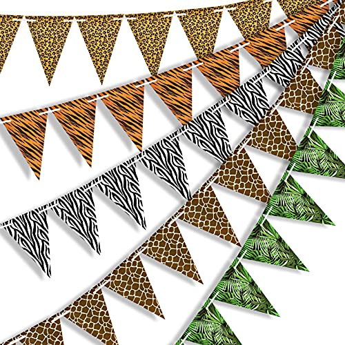 Festiko®5 Pieces Jungle Theme Party Supplies Animal Safari Print Pennant Banners Jungle Animal Prints Animal Triangle Flag Banner for Animal Theme Party Zoo Jungle Safari Themed Party - Image 1