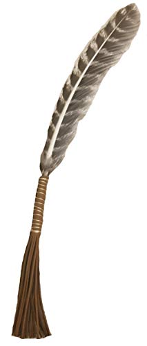 AzureGreen 10" Leather Wrapped Smudging Feather with Leather Tassel - Image 3