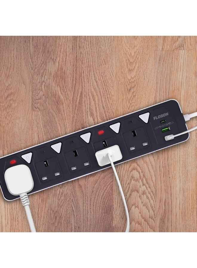 PowerMax Power Strip, Multi-function Power Socket, 5-Port Splitter with 2 USB Ports and 1 USB-C Port with Ultra-Fast PD Technology, Multi-Port Socket Suitable for All Devices, Extra Long 5 Meters - Image 2