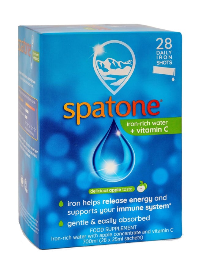 Spatone Apple Iron Rich Water With Vitamin C, Natural Iron Supplement Sachets, 28 Count - Image 1