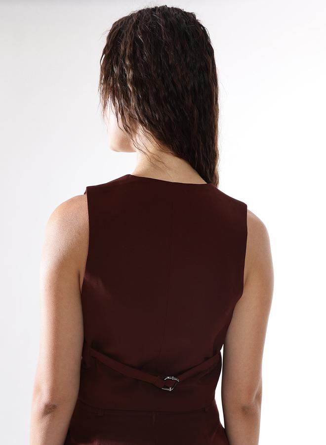 HIGH STAR Women's Brown 100% Polyester Solid Pattern Regular Fit Waistcoat  - Image 5