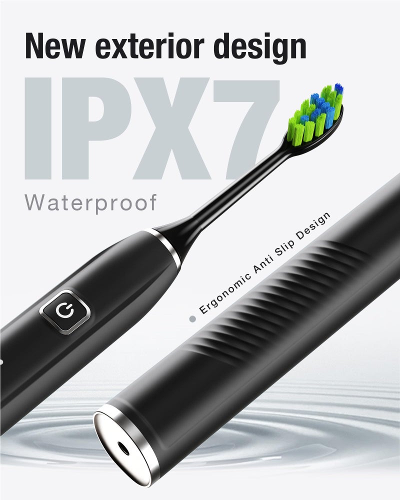 7AM2M Sonic Electric Toothbrush with 6 Brush Heads for Adults&Kids, One Charge for 120 Days, Wireless Fast Charge, 5 Modes, 40000VPM Powered Toothbrush, 2 Minutes Built in Smart Timer (Black) - Image 4