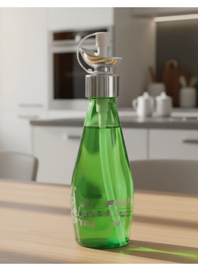 AKDC Elegant Green Glass Oil Bottle with Pour Spout – Stylish Kitchen Oil & Vinegar Dispenser, 250ml - Image 1