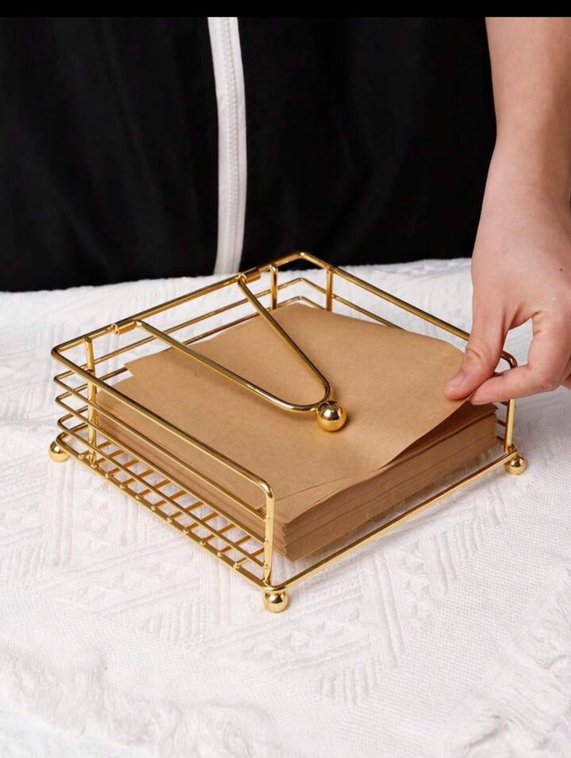 CentraLit Napkin Holder for Dining Table Square Shaped with Weighted Arm Modern Tissue Paper Holder for Kitchen Restaurant Farmhouse Gold Diwali Decoration Hotel Tableware Gold - Image 1
