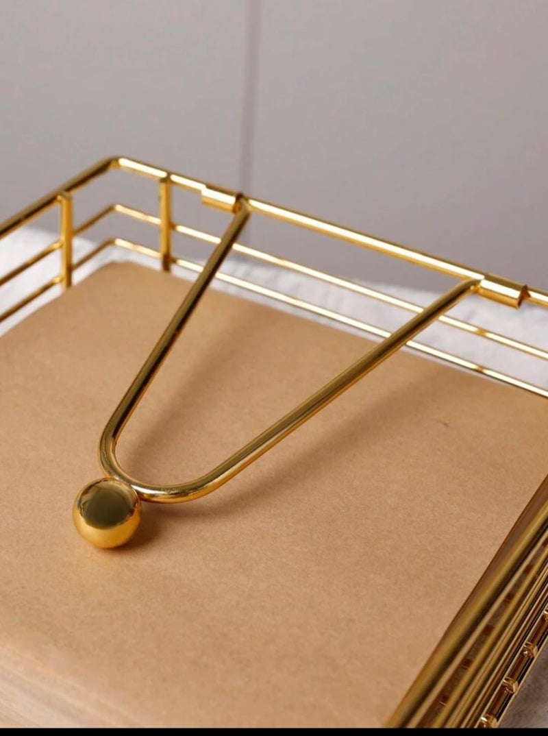 CentraLit Napkin Holder for Dining Table Square Shaped with Weighted Arm Modern Tissue Paper Holder for Kitchen Restaurant Farmhouse Gold Diwali Decoration Hotel Tableware Gold - Image 5