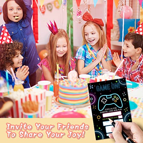 DETIHO 4" x 6" Video Game Theme Birthday Party Invitation Cards With Envelopes - Game On - Gaming Party Invitation - 20 Sets - E39 - Image 3