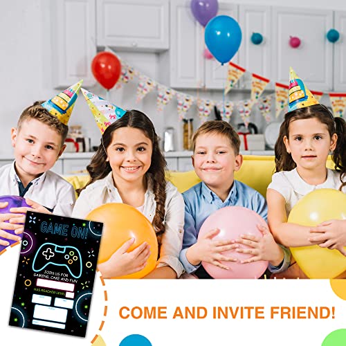 DETIHO 4" x 6" Video Game Theme Birthday Party Invitation Cards With Envelopes - Game On - Gaming Party Invitation - 20 Sets - E39 - Image 4